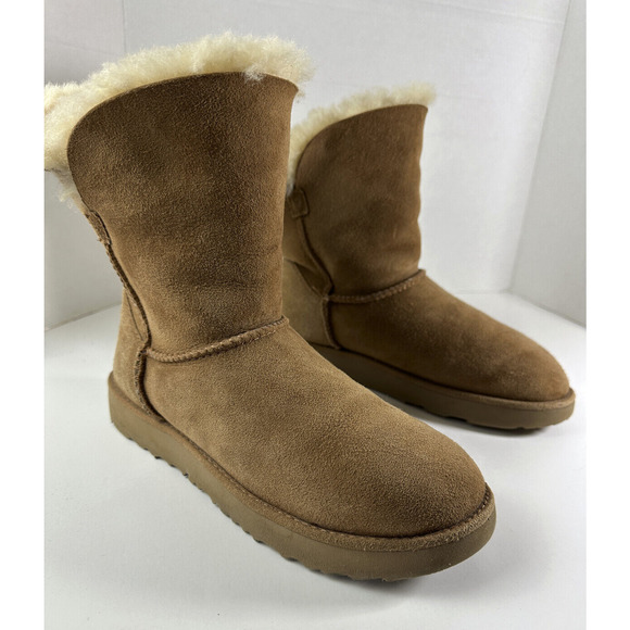 UGG Classic Cuff Short Boot Chestnut Brown Tan Sheepskin Suede Women's Size 7 - Picture 12 of 16